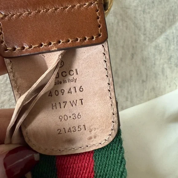 Gucci Brown Leather and Canvas Belt with Gold Buckle - Picture 8 of 8